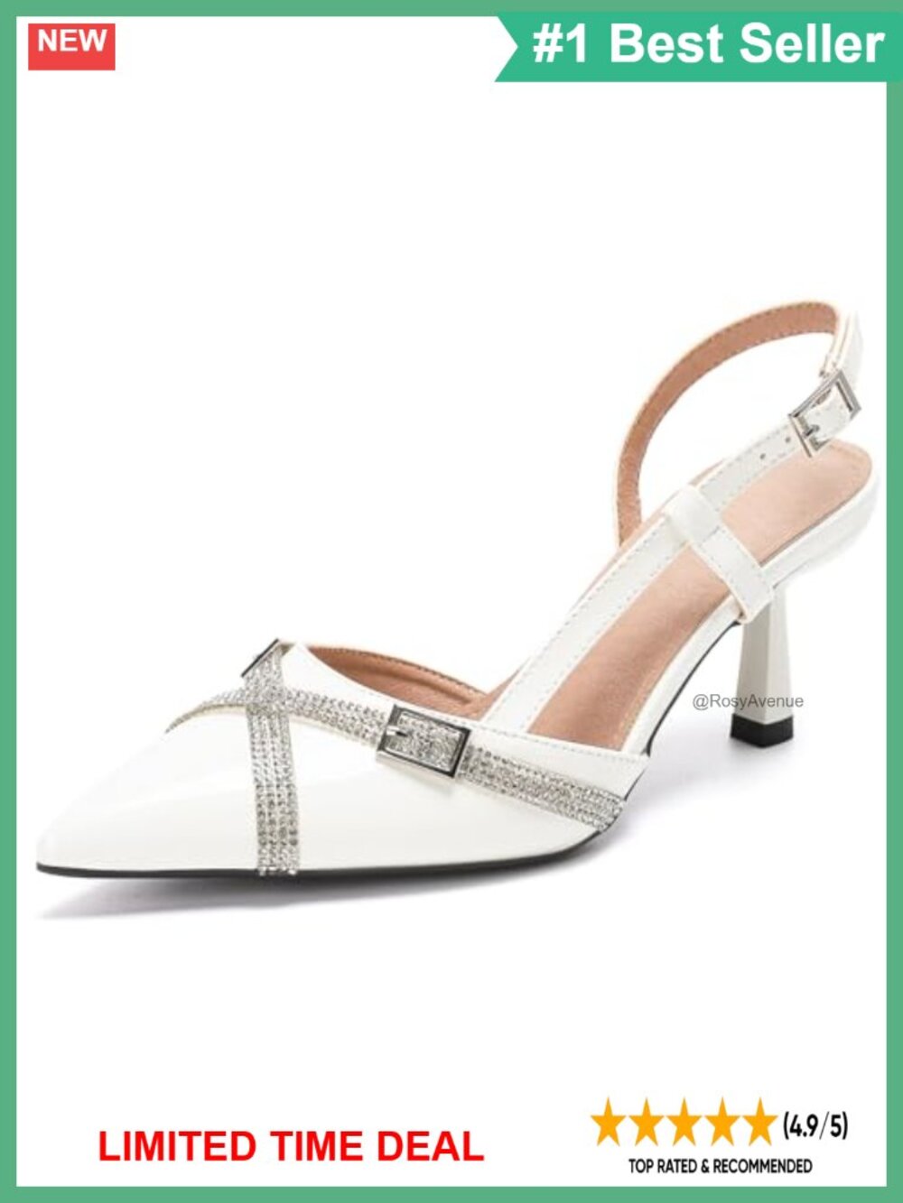 Rhinestone Slingback Kitten Heels Pointed Toe Buckle Strap Dress Pumps